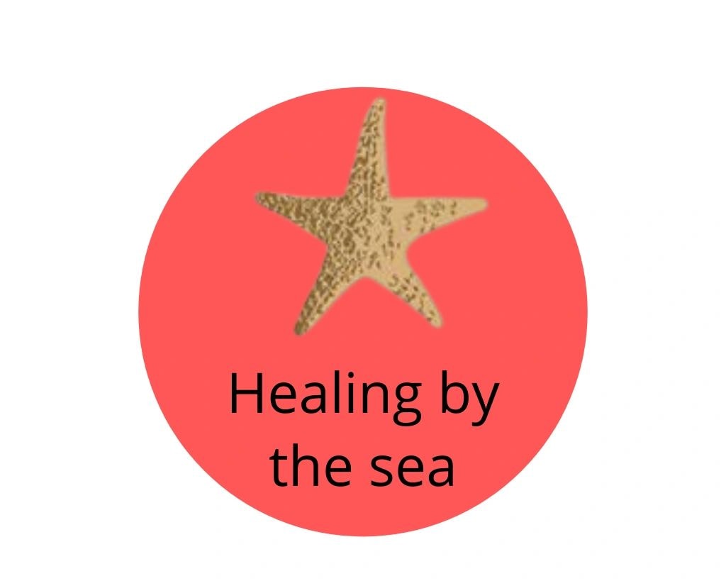 Healing by the Sea starfish on coral red background